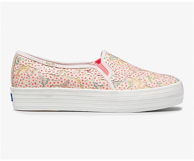 Keds Women's X Oh Joy! Triple Decker Sequins Pink Multicolor Slip On Shoes - ZO3569728